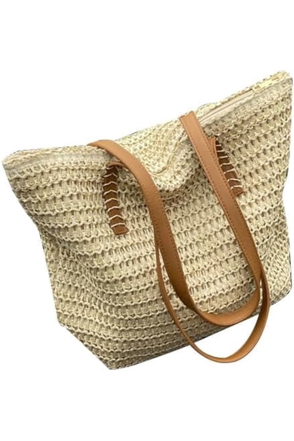 Boho Handwoven Straw Tote Bag for Women, Large Beach Shoulder Handbag for Summer Vacation