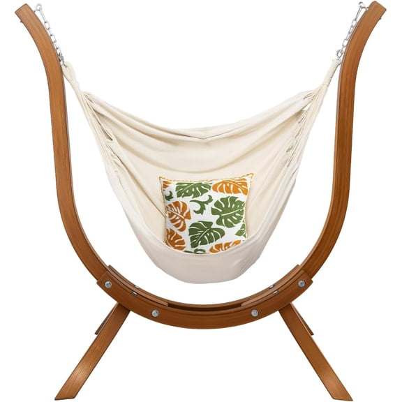 Boho Hanging Chair Set - Modern Boho Swing Hammock Chair with Stand for Relax, Stylish Indoor Outdoor Hammock Chair with Stand, 330 LBS, Natural (Natural)