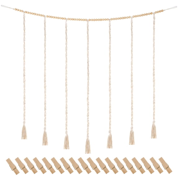 Boho Hanging Photo Display with Clips, 120 cm Long Wall Decor, String Light Picture Hanger with 30 Wooden Clips, Perfect for Bedroom, Living Room, and Cozy Spaces