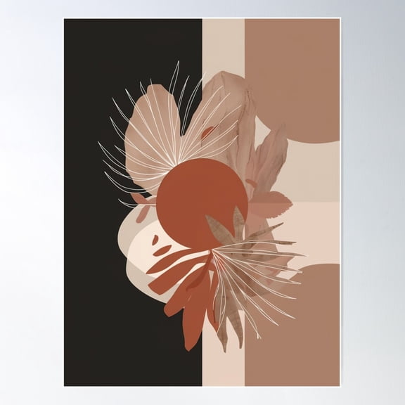 Boho Harmony: Terracotta & Geometric Art On Black Poster Wall Art, Modern Wall Decor For Living Room Bedroom, 8x12 UNFRAMED