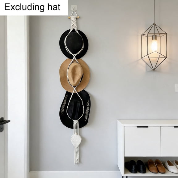 Boho Hat Hanger with Tassel Macrame Wall Hat Rack Hand Woven Cottons Hat Organizer for Cowboy Hats Fedoras