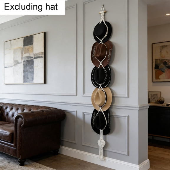 Boho Hat Hanger with Tassel Macrame Wall Hat Rack Hand Woven Cottons Hat Organizer for Cowboy Hats Fedoras