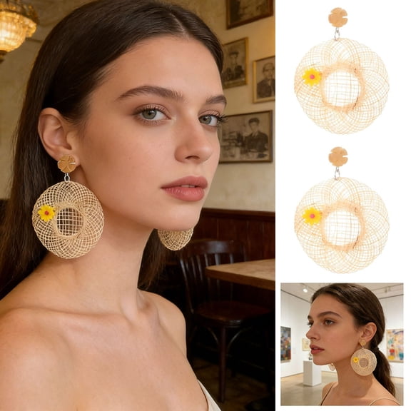 Boho Hat Pendant Necklace for Women, Handmade Woven Summer Jewelry with Flower Accent, Lightweight Adjustable Design for Beach Vacation Daily Casual Wear and Travel Outfits