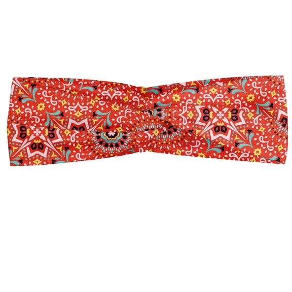 Boho Headband, Talavera Inspire Repetitive Jumble Pattern, Elastic and Soft Women's Bandana for Sports and Everyday Use, Grey Red Coconut, by Ambesonne