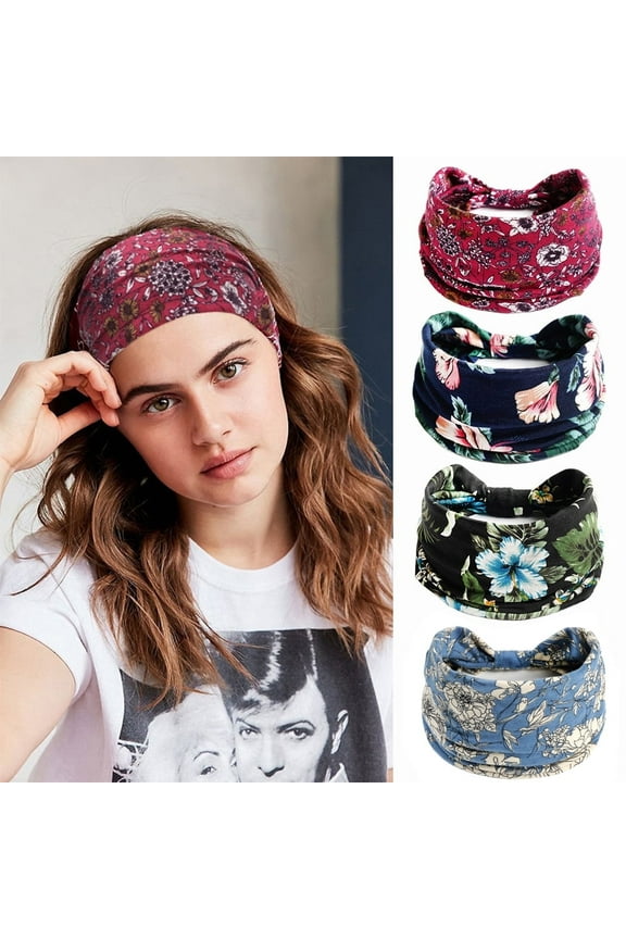 Boho Headbands for Women Fashion Wide Headband Yoga Workout Head Bands Hair Accessories Band 4 Pack