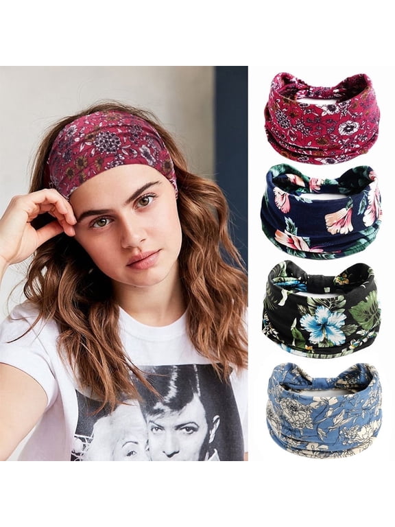 Boho Headbands for Women Fashion Wide Headband Yoga Workout Head Bands Hair Accessories Band 4 Pack