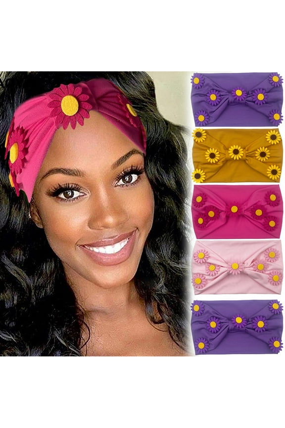 Boho Headbands Sunflower Wide Hair Bands Turban Head Wraps Stretch Yoga Head Band African Workout Head Scarf for Women and Girls