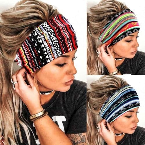 Boho Headbands Wide Knot Hair Band Elastic Turban Band Stretch Twist Wraps Fashion Hair Accessories for Women 3 count (Set A)