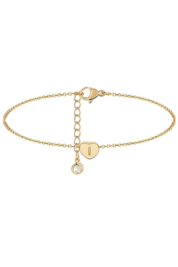 Heart Initial Anklet Adjustable Gold Plated Letter Foot Chain for Women