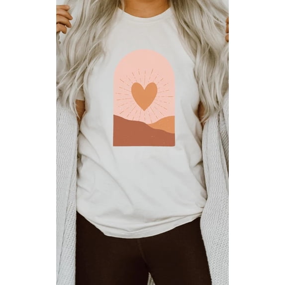Boho Heart Sunrise Valentine Graphic Tee T-Shirt