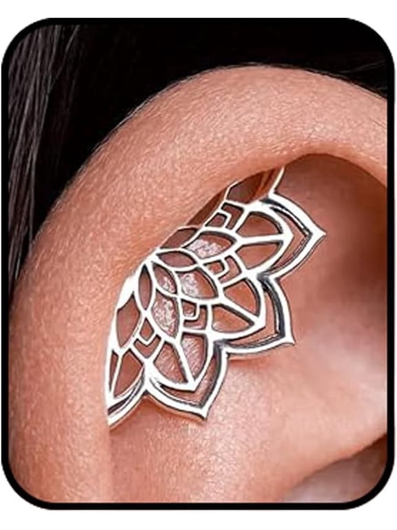 Boho Helix Earring for Women Men, Cartilage Halloween Gothic Punk Geometric Mandala Lotus Flower Hidden Helix Piercing Earrings Unique Jewelry Gifts