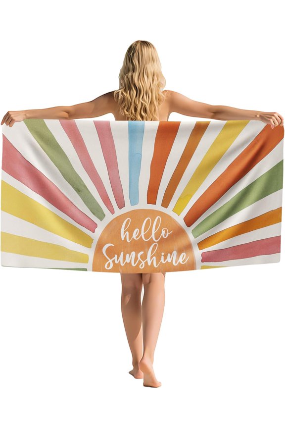 Boho Hello Sunshine Beach Towel, Colorful Sunrise Sunset Sand Beach Towels Gifts for Women Girls Kids,Bohemian Sun Quick Dry Bath Pool Towels for Pool Camp, Boho Bathroom Decor, 30x60 Inch