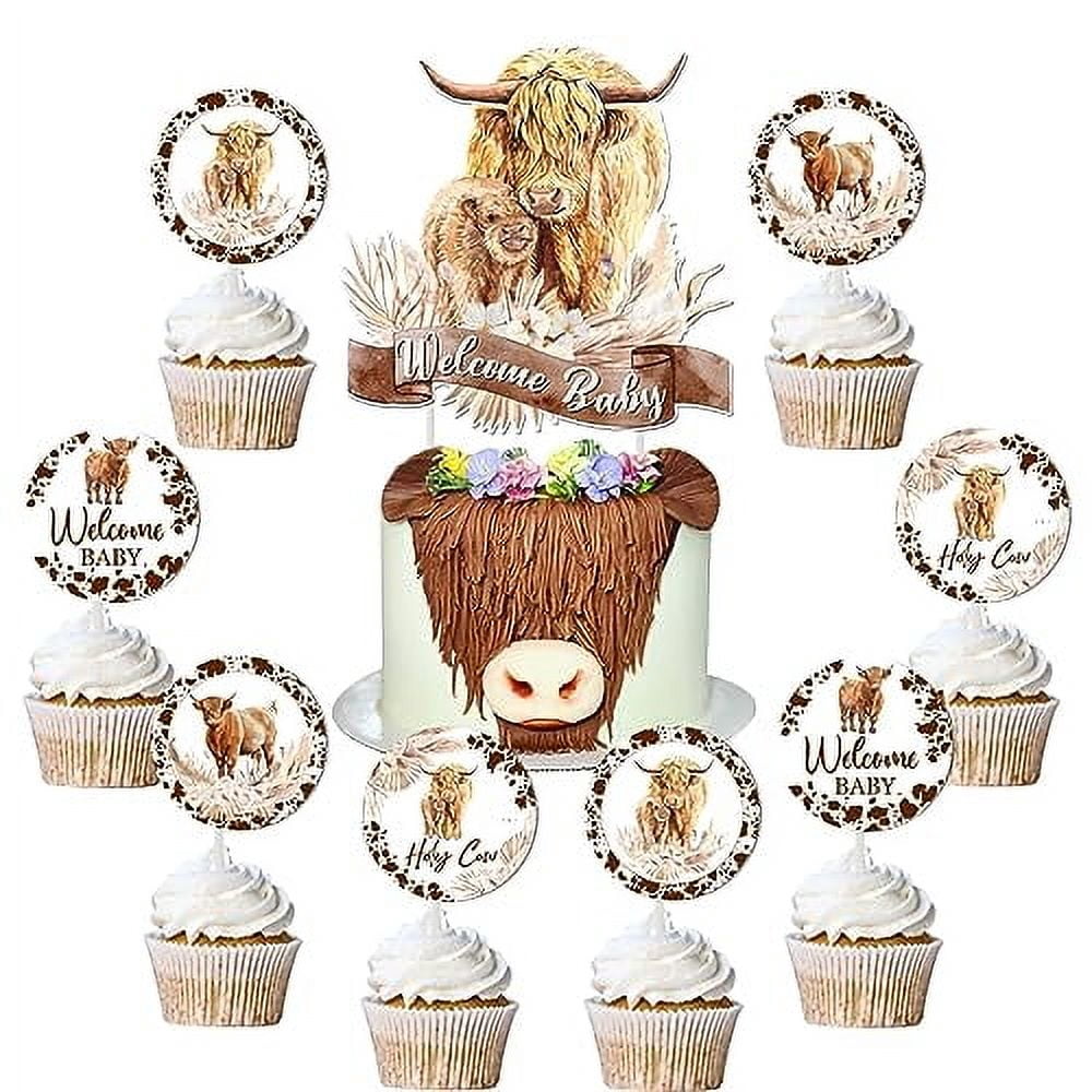 Boho Highland Cow Baby Shower Cake Decorations - Welcome Baby Highland ...