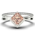 thumbnail image 1 of Boho & Hippie 2.00 Carat Princess Cut Morganite And Diamond Moissanite Dainty Engagement Ring, Classic Wedding Ring, One Matching Band In 925 Sterling Silver With 18K White Gold Plating, Gift For Her, 1 of 3