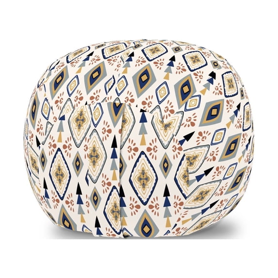 Boho Hippie Storage Toy Bag Chair, Composition of Ornamental and Geometric Details Orient Bohemian Style Print, Stuffed Animal Organizer Washable Bag, Large Size, Multicolor, by Ambesonne