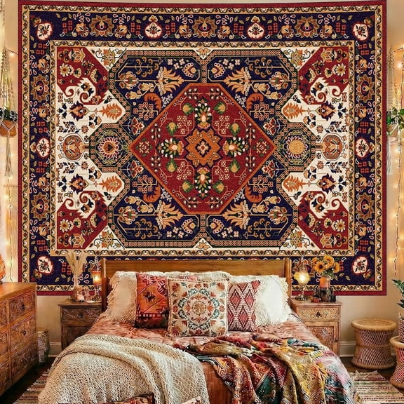 Boho Hippie Wall Tapestry for Bedroom Aesthetic, Mandala Indian Bohemian Tapestries Art Decor, Vintage Orange Floral Cool Vertical Wall Hanging for Living Room Dorm