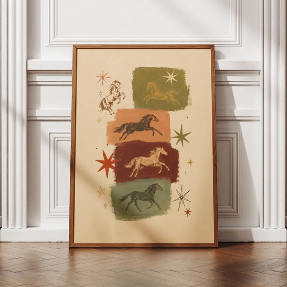 Boho Horse Art Western Star Poster Rodeo Poster , Poster Print Only