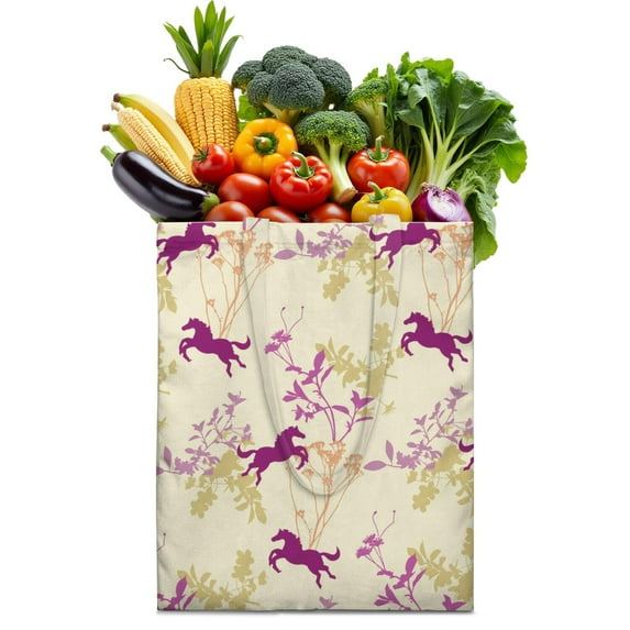Boho Horse Canvas Tote Bag – Watercolor Floral Pony Art, Vintage Farm Animal Print, Reusable Shopping Bag for Horse Lovers, Country & Bohemian Aesthetic