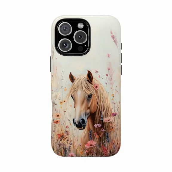 Boho Horse Portrait Wildflower Floral Protective Case for iPhone 11 12 13 14 15 16 17 Pro Max
