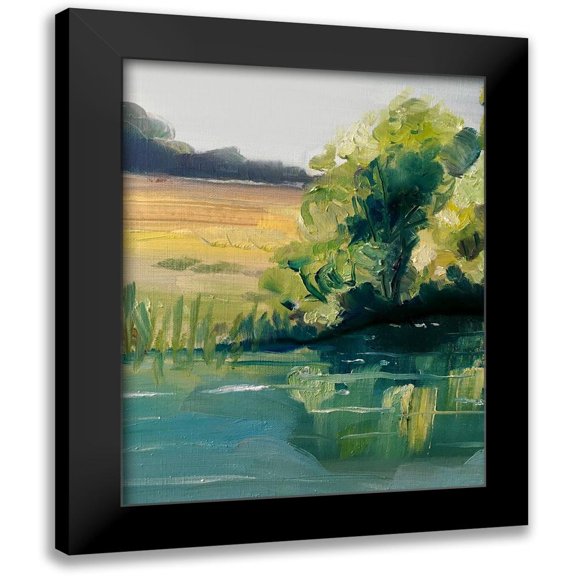Boho Hue Studio 12x14 Black Modern Framed Museum Art Print Titled - Landscape Along a River