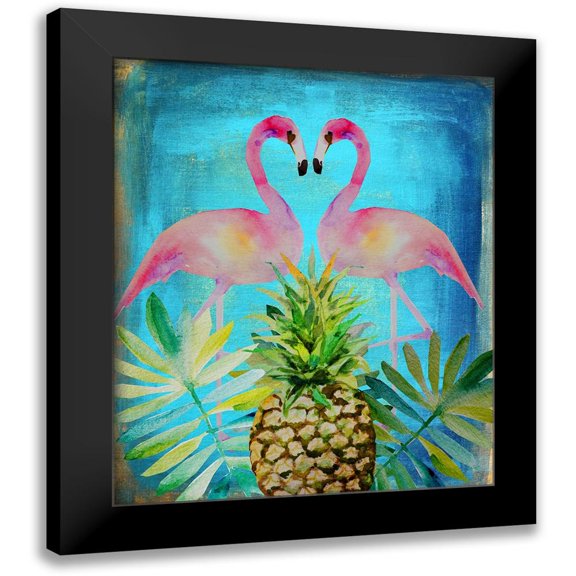 Boho Hue Studio 12x14 Black Modern Framed Museum Art Print Titled - Pineapple Flamingos