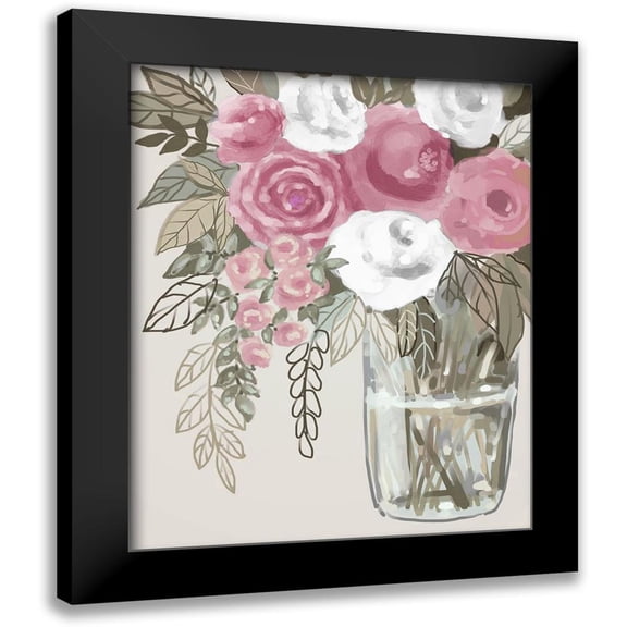 Boho Hue Studio 12x14 Black Modern Framed Museum Art Print Titled - Soft Pink Florals 1