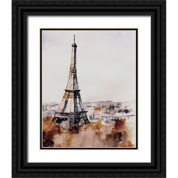 Boho Hue Studio 12x14 Black Ornate Wood Framed with Double Matting Museum Art Print Titled - Eiffel View