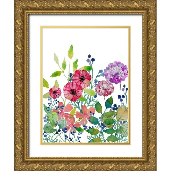 Boho Hue Studio 12x14 Gold Ornate Wood Framed with Double Matting Museum Art Print Titled - Flowers 5