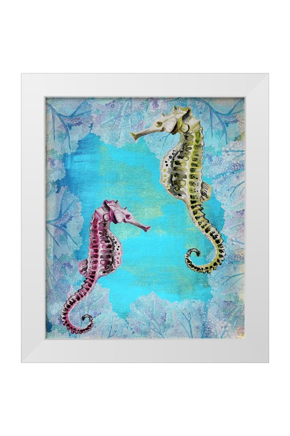 Boho Hue Studio 12x14 White Modern Wood Framed Museum Art Print Titled - Seahorse Couple