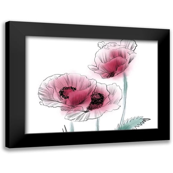 Boho Hue Studio 14x12 Black Modern Framed Museum Art Print Titled - Sketched Poppies 1