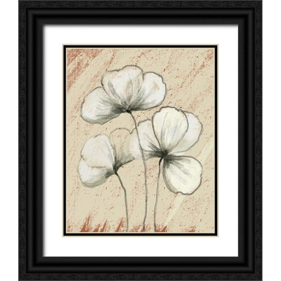 Boho Hue Studio 20x24 Black Ornate Wood Framed with Double Matting Museum Art Print Titled - Sketched Flowers on Tan