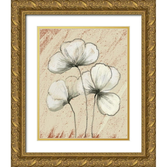 Boho Hue Studio 20x24 Gold Ornate Wood Framed with Double Matting Museum Art Print Titled - Sketched Flowers on Tan