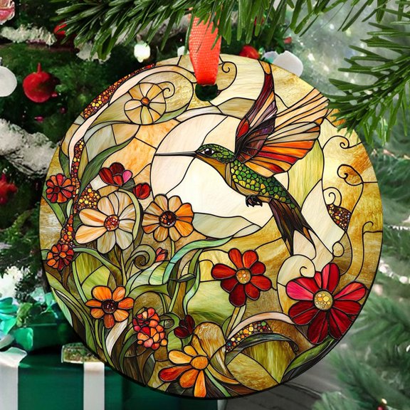 Boho Hummingbird and Wildflowers Ornament Suncatcher Window Hangings Birthday Gift for Mom Grandma Teacher Women Friend Christmas, 2025, 2025, Holiday Decoration, Seasonal