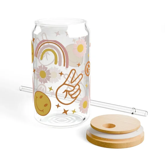 Boho Iced Coffee, 16Oz - Cute Caffeine Jar With Straw, Motivational Drink
