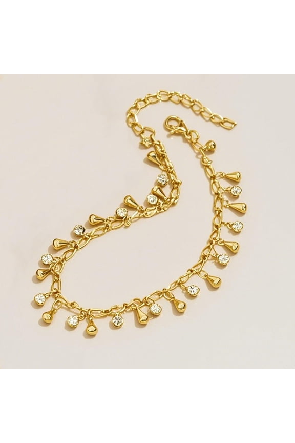 Boho Gold Rhinestone Tassel Chain Anklet Bracelet for Women Summer Beach Foot Jewelry