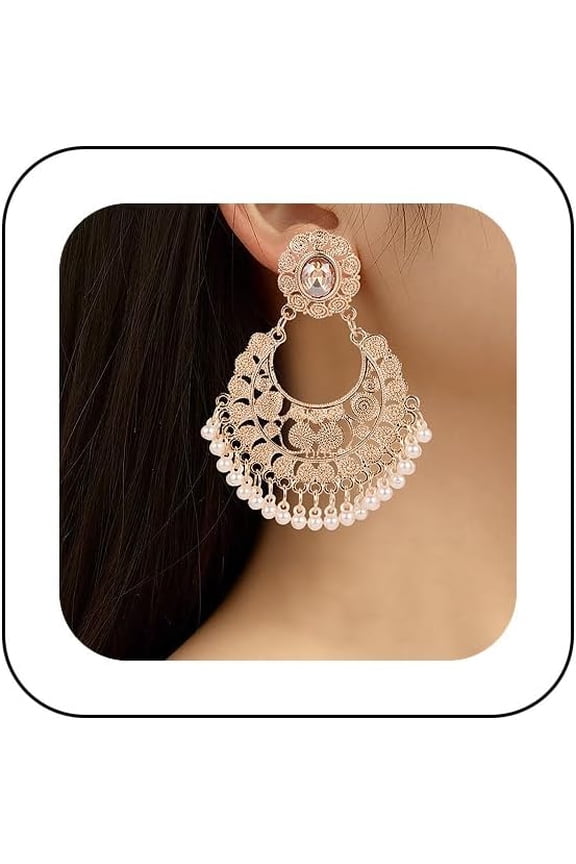 Boho Indian Bell Dangle Drop Studs Earrings for Women Vintage Ethnic Chandelier Teardrop Hollow Earrings Traditional Earring Jewelry Statement[r3567]