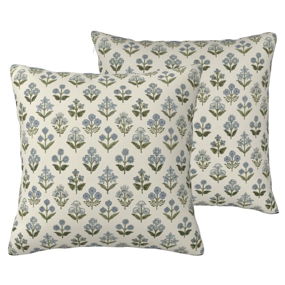 Boho Indian Block Print Floral Throw Pillow Covers 20x20 Inches, Double Sided Linen-Like Decorative Square Cushion Covers, Vintage Farmhouse Home Decor Pillow Cases for Sofa, Couch, Bed