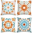 thumbnail image 1 of Boho Indoor Pillow Covers 18x18 Inch Set of 4 Orange Mandala Decorative Throw Pillow Cases Soft Velvet for Sofa Couch Garden Bedroom Home Decor, 1 of 6