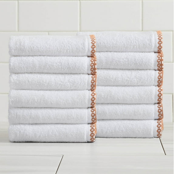 Boho-Inspired Border Quick-Dry Cotton 12 Pack Washcloth Set