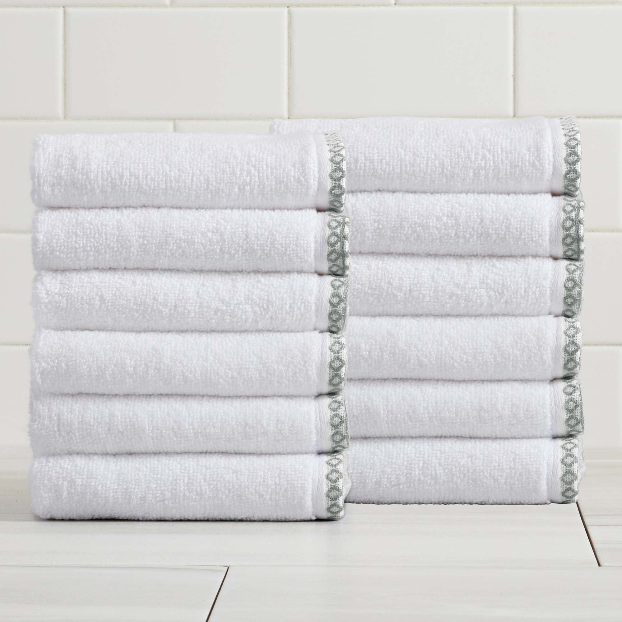 Boho-Inspired Border Quick-Dry Cotton 12 Pack Washcloth Set