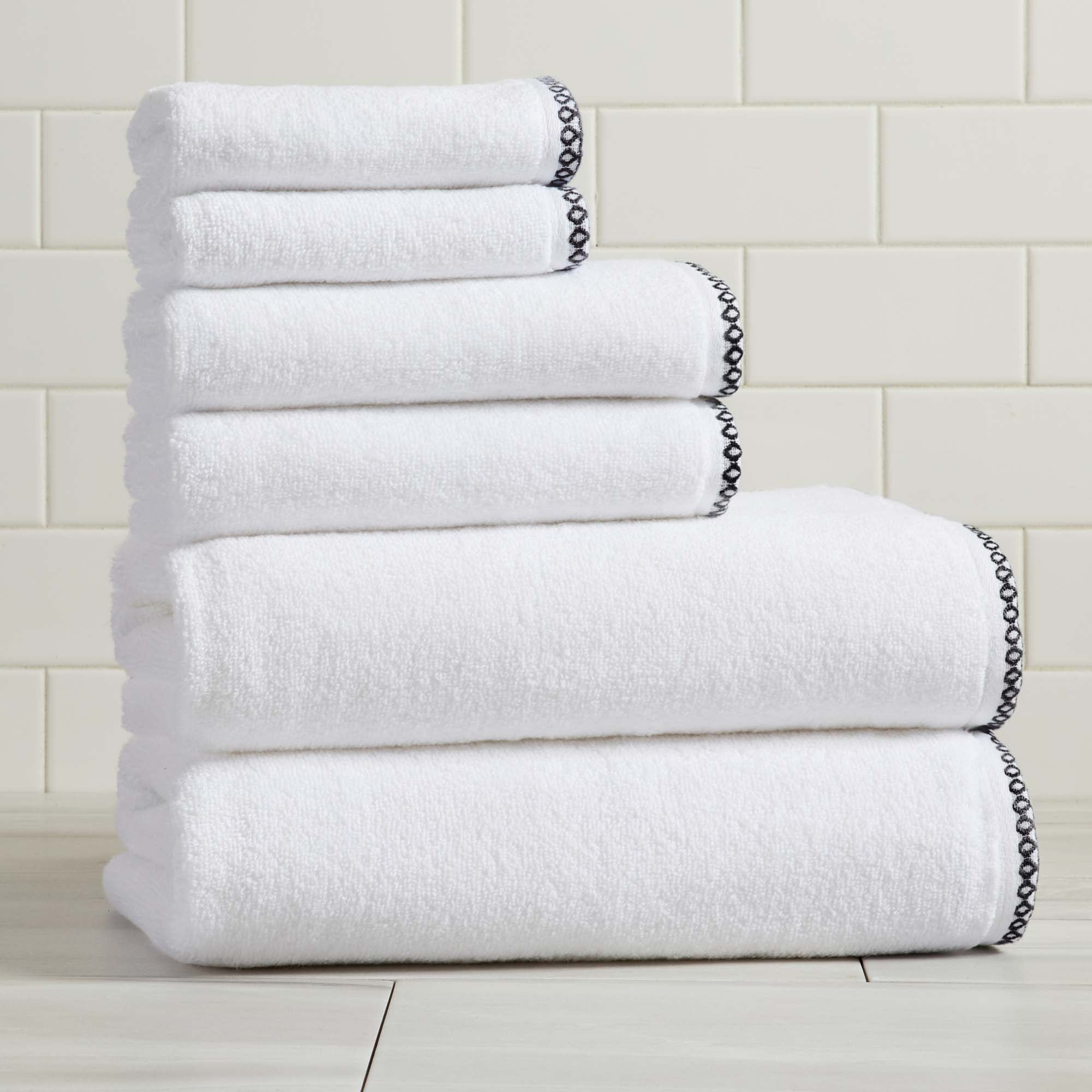 Boho-Inspired Border Quick-Dry Cotton 6 Piece Towel Set, 2 Bath, 2 Hand, 2 Wash