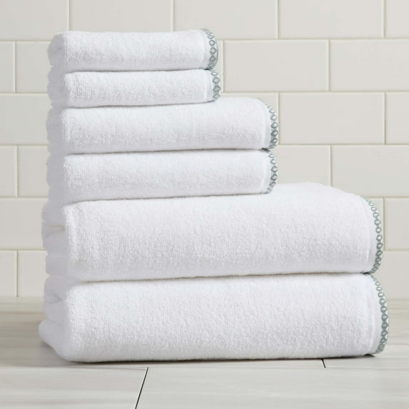 Boho-Inspired Border Quick-Dry Cotton 6 Piece Towel Set, 2 Bath, 2 Hand, 2 Wash