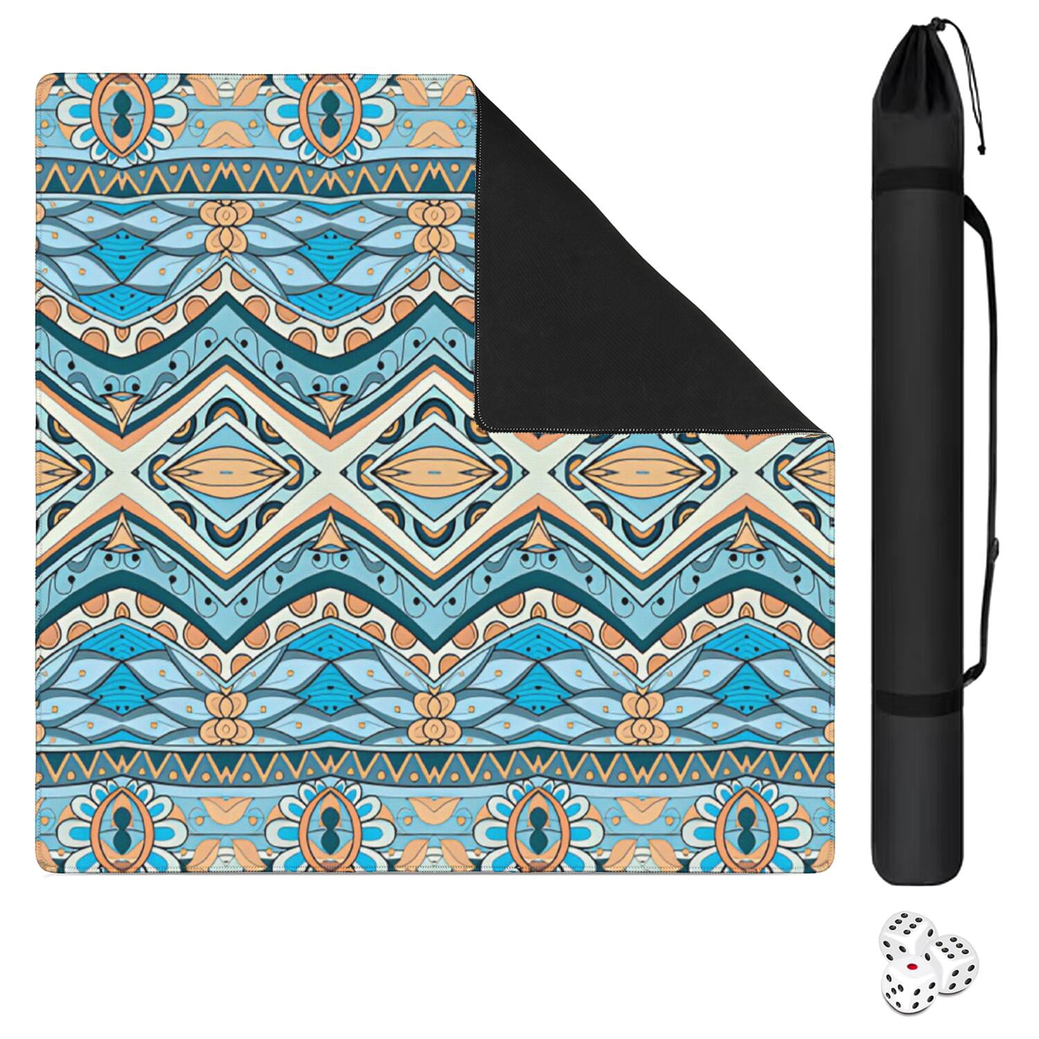 Boho Inspired Extra Large Non-Slip Game Mat 31.5x31.5 Inch Rubber Mahjong Table Cover with Noise Reduction for Playing Tiles Cards and Family Game Nights