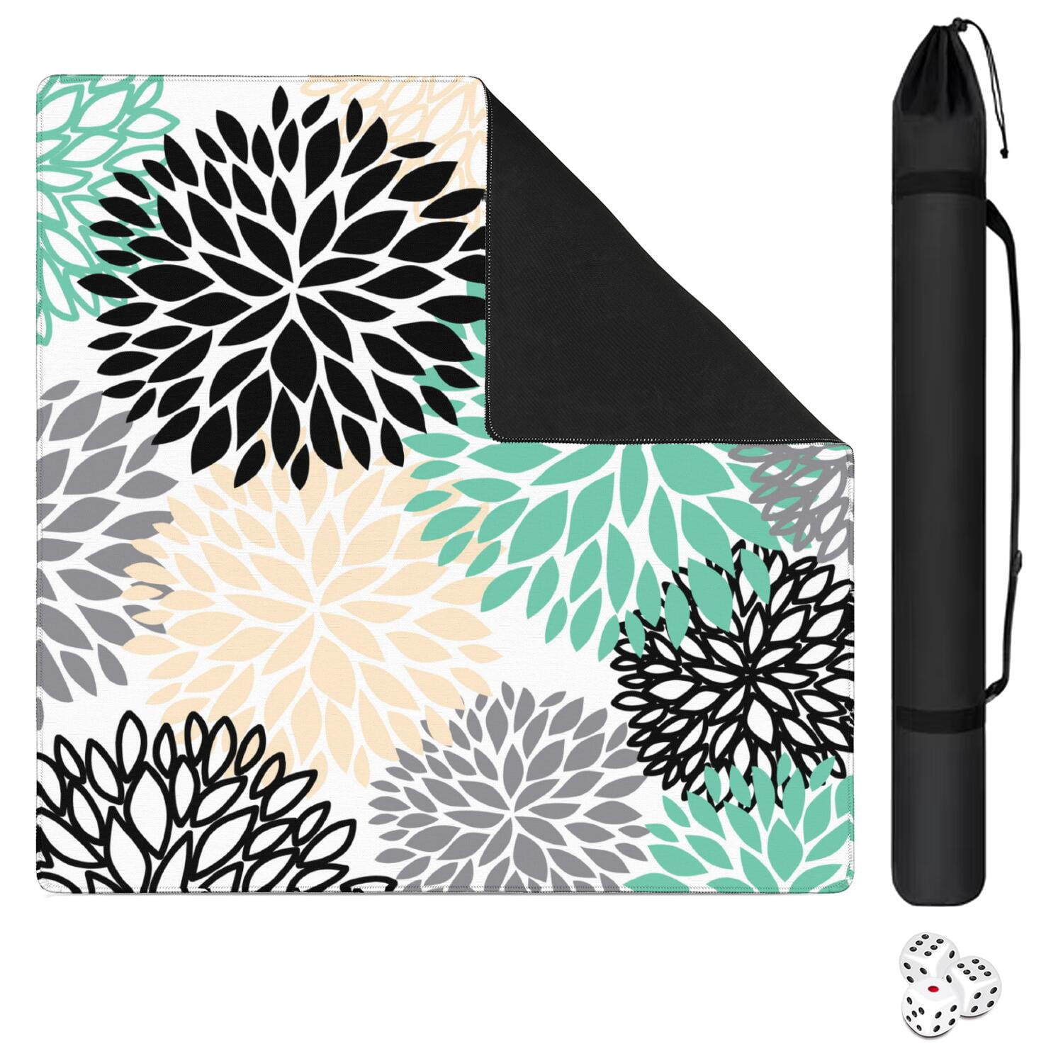 Boho Inspired Game Table Mat 31.5x31.5 Inches Rubber Construction with Anti-Slip Surface and Noise Dampening Qualities for Mahjong Card Games Board Games