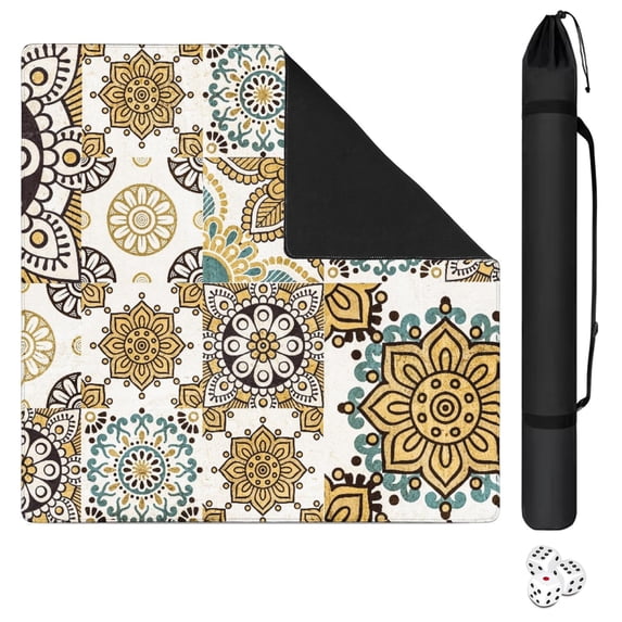 Boho Inspired Large Anti-Slip Rubber Mat for Game Tables 31.5 Inch Square Mahjong Cover with Quiet Design for Tile Play Cards and Family Game Nights