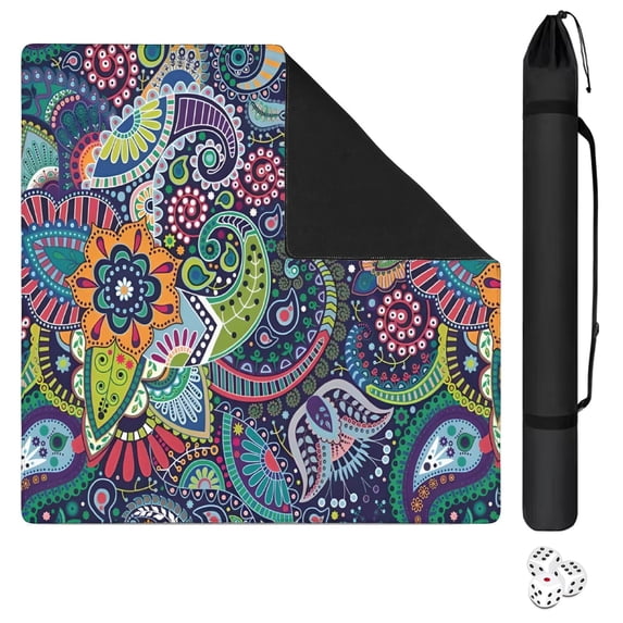 Boho Inspired Large Anti-Slip Rubber Mat for Game Tables 31.5 Inch Square Mahjong Cover with Quiet Design for Tile Play Cards and Family Game Nights