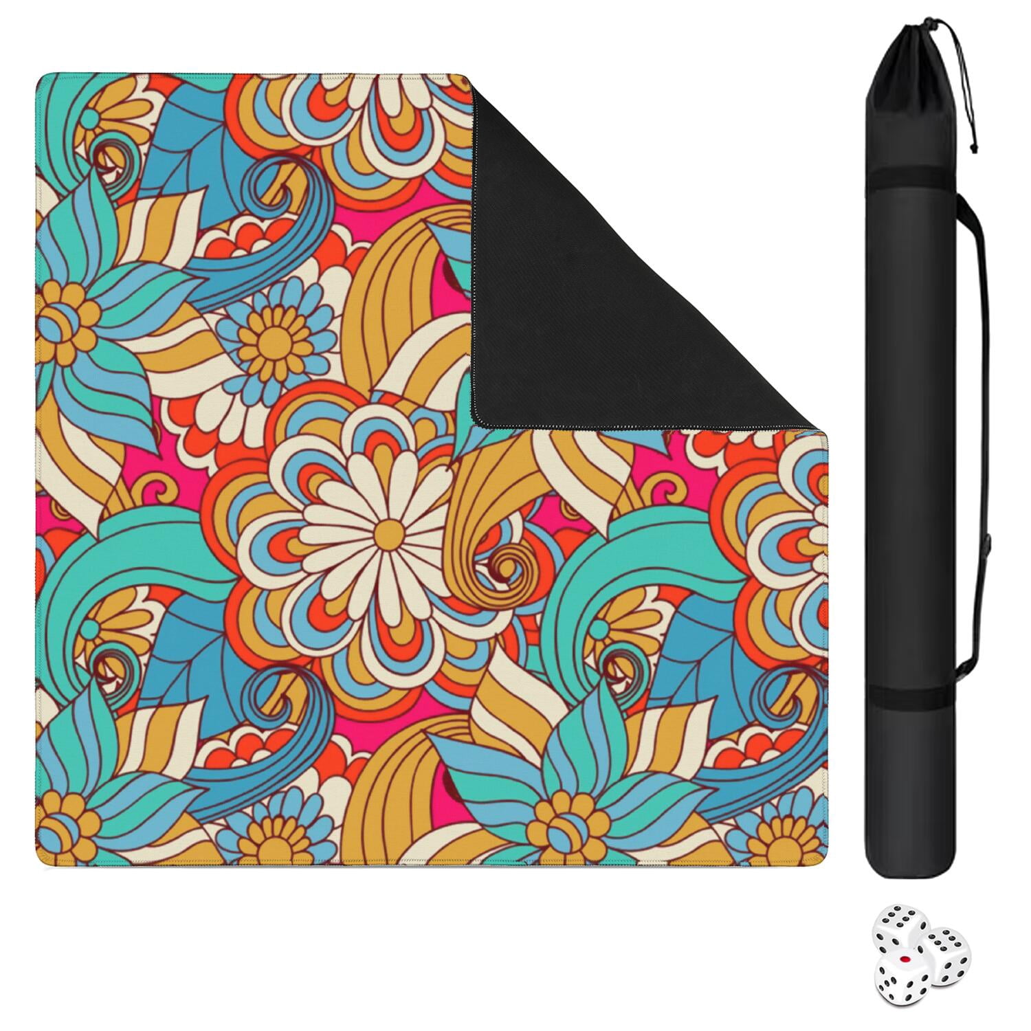 Boho Inspired Mahjong Mat 31.5x31.5 Inches Constructed from High Quality Rubber with Anti-Slip Properties and Noise Reduction Qualities for Card Games Tiles