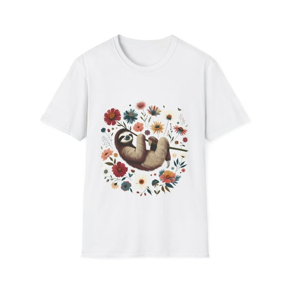 Boho-Inspired Sloth Tee with Floral Accents - Choose from 4 Colors
