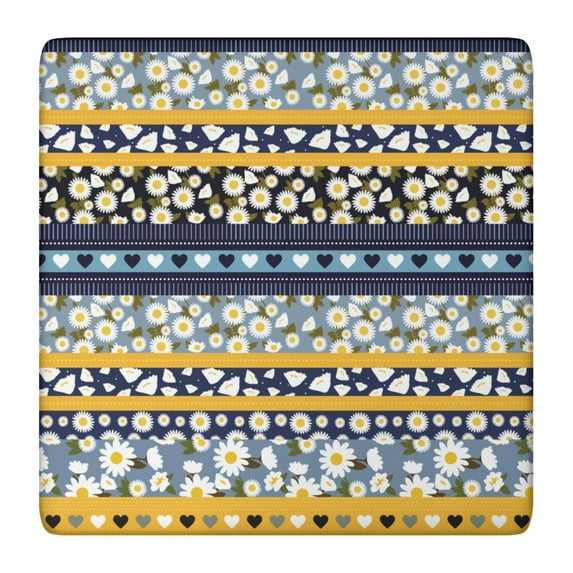 Boho Inspired Square Table Cover 36x36 Inch with Stretch Elastic Hem, Floral Design for Card Tables and Patio Settings