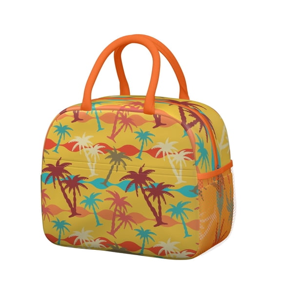 Boho-Inspired Thermal Lunch Bag Featuring Summer Beach Palm Trees - Sturdy Build with Metal Zipper - Easy to Clean & Portable for On-the-Go Lifestyles